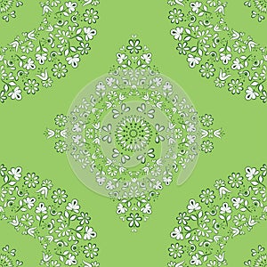 Seamless vector square pattern in gzhel style, fresh green