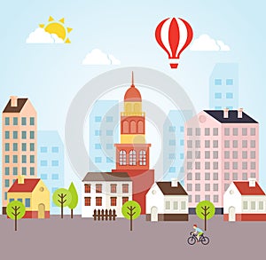 Seamless Vector Sunny Town Landscape Background