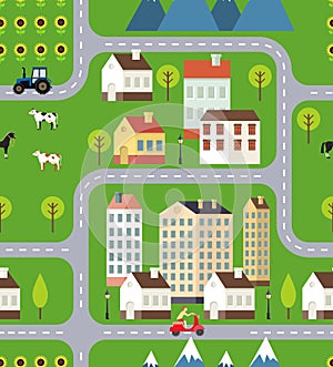 Seamless Vector Town Background Design