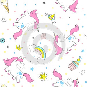 Seamless vector unicorn pattern for kids textile, prints, wallpapper, sccrapbooking.