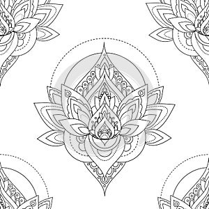 Seamless vector vintage pattern with abstract lotus illustrations