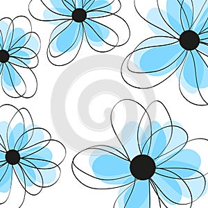 Seamless vector vintage pattern with bouquet of blue flowers on a white background.