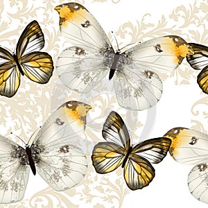 Seamless vector wallpaper pattern with butterflies