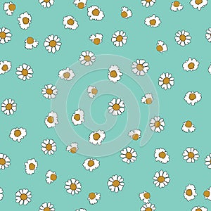 Seamless Vector White Daisies on Bluebackground pattern. Isolated design for wall paper, gift wrapping, textiles, fabric,