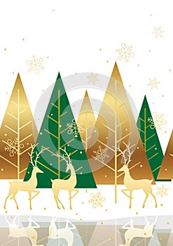 Seamless Vector Winter Forest Background With Reindeers And Text Space.