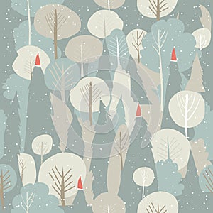 Seamless vector winter forest pattern. Christmas background