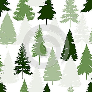 Seamless vector winter forest pattern. Christmas background. Green trees