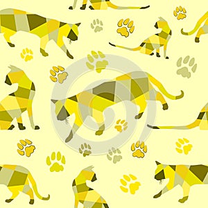 Seamless vector yellow-green geometric cats