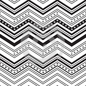 Seamless vectorial zigzag pattern with horizontal stripes, black and white background