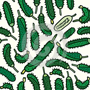 Seamless vegetables cucmber pattern background