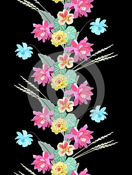 Seamless vertical border `Favorite flowers`. Beautiful vector pattern