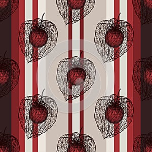 Seamless vertical pattern with physalis seed