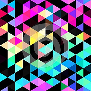 Seamless vibrant rainbow geometric mosaic texture. Bold psychedelic neon artistic background pattern. Funky colorful