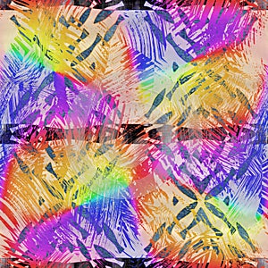 Seamless vibrant rainbow painted texture. Bold psychedelic neon artistic background. Washed crayon scribble imperfect