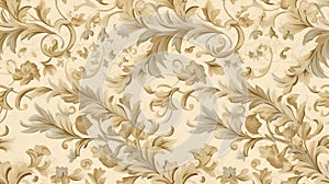 seamless victorian paper texture with golden leaves