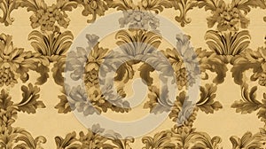 seamless victorian paper texture with golden leaves