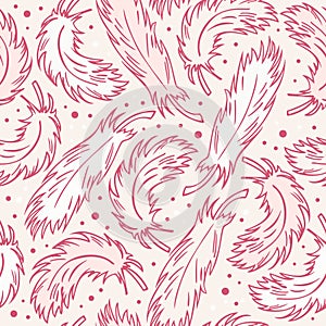 Seamless vintage background with plumes. Decorative abstract pattern with hand drawn feathers