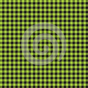 Seamless Vintage Black and Lime Green Checkered Fabric Pattern Background Texture