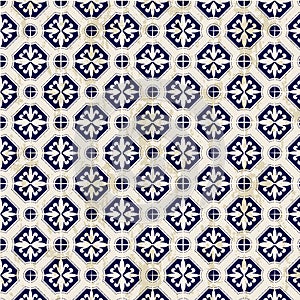 Seamless vintage Chinese blue and white porcelain diamond round pattern background.
