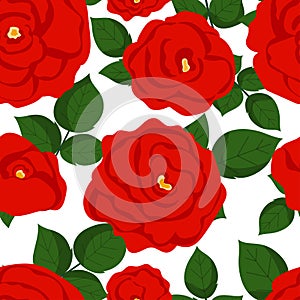 Seamless vintage floral pattern with red roses on white background. Backdrop for wallpaper, print, textile, fabric