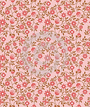 Seamless vintage florals pattern background with pink cute flora