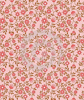 Seamless vintage florals pattern background with pink cute flora photo