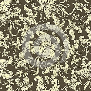 Seamless vintage grunge floral pattern with orchid
