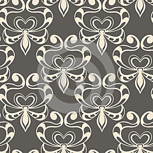 Seamless vintage pattern with curls. Wallpaper in the style of Baroque. Floral ornament. Ethnic tribal background