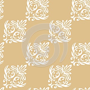 Seamless vintage pattern with curls. Wallpaper in the style of Baroque. Floral ornament. Ethnic tribal background