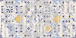 Seamless vintage pattern with an effect of attrition. Patchwork tiles. Hand drawn seamless abstract pattern from tiles.