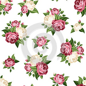 Seamless vintage pattern with pink and white roses. Vector illustration.