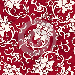 Seamless Vintage Red Chinese Background Spiral Botanic Flower Le