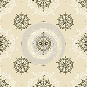 Seamless vintage ship wheel pattern