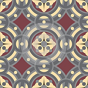 Seamless vintage tile background pattern in golden, gray, vinous colors.