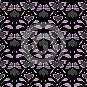 Seamless vintege damask moody vector pattern with butterflies and florals photo