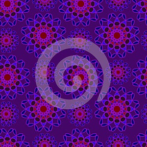 Seamless violet, blue and red pattern. Repeating floral background. Vector