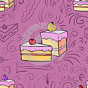 Seamless violet pattern with two cakes