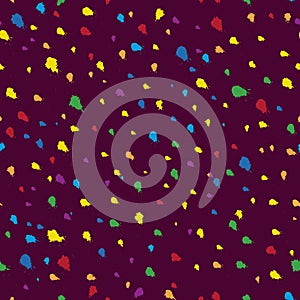 Seamless vivd pattern with colorful splash on dark violet background