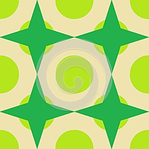 Seamless wallpaper background with stars and circles in green