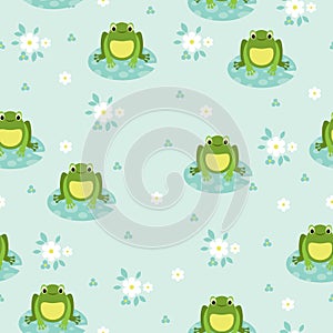 Seamless wallpaper green frog on a blue lake