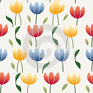 Colorful Tulips Seamless Pattern With Retro Vibes photo