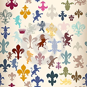Seamless wallpaper pattern with heraldic elements photo