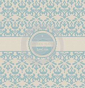 Seamless wallpaper pattern with label - Vector