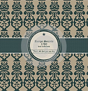 Seamless wallpaper pattern with label - Vector