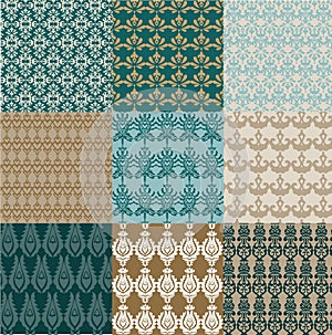 Seamless wallpaper pattern with label - Vector