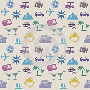 Seamless wallpaper pattern with travel icons