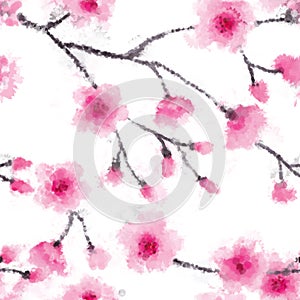 Seamless watercolor abstraction floral pattern in vintage style on white background. Vector watercolor emulation.