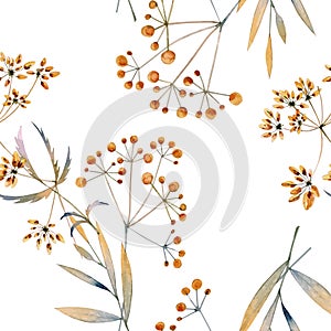 Seamless watercolor background consisting of dried flowers