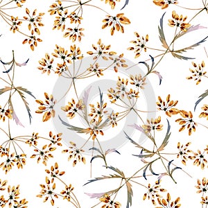 Seamless watercolor background consisting of dried flowers