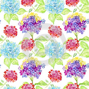 Seamless watercolor background. hydrangea, floral pattern.